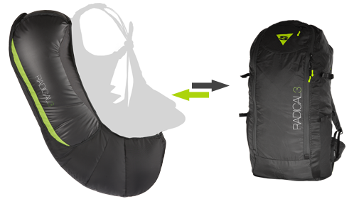 Selete reversível, O Airbag vira mochila.